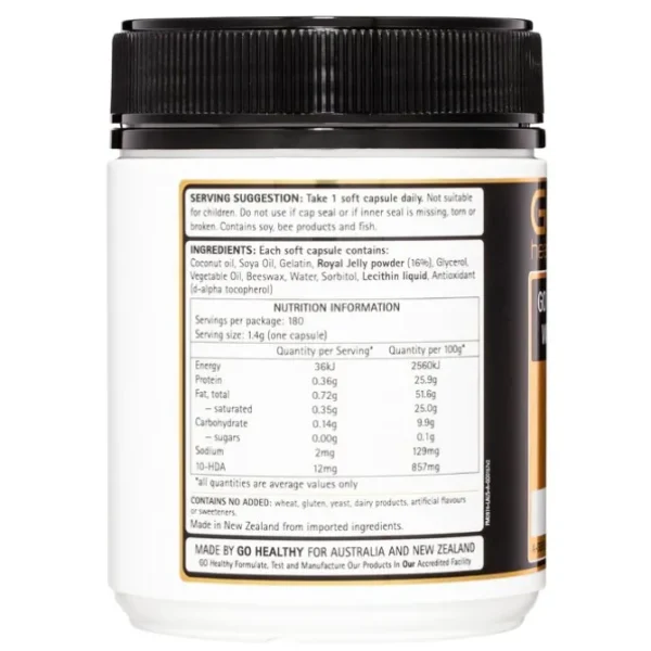 [Authorized Sales Agent] GO Healthy GO Royal Jelly 1,000 with 10-HDA 12mg SoftGel Capsules - 180 Pack
