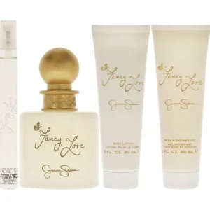 Fancy Love by Jessica Simpson for Women - 4 Pc Gift Set 3.4oz EDP Spray, 0.34oz EDP Mini Spray, 3oz Body Lotion, 3oz Bath and Shower Gel