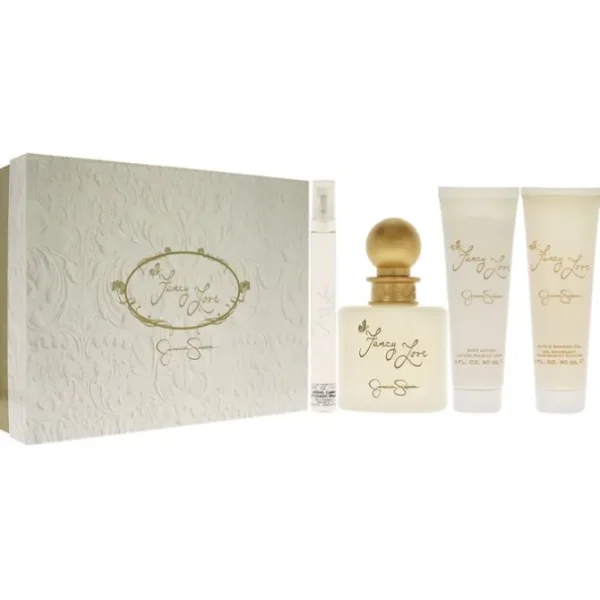 Fancy Love by Jessica Simpson for Women - 4 Pc Gift Set 3.4oz EDP Spray, 0.34oz EDP Mini Spray, 3oz Body Lotion, 3oz Bath and Shower Gel