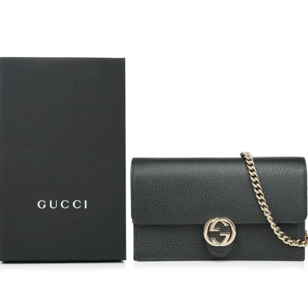 Icon GG Interlocking Wallet On Chain Black Crossbody Bag 615523