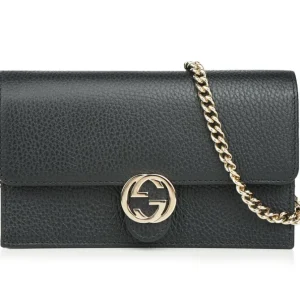 Icon GG Interlocking Wallet On Chain Black Crossbody Bag 615523