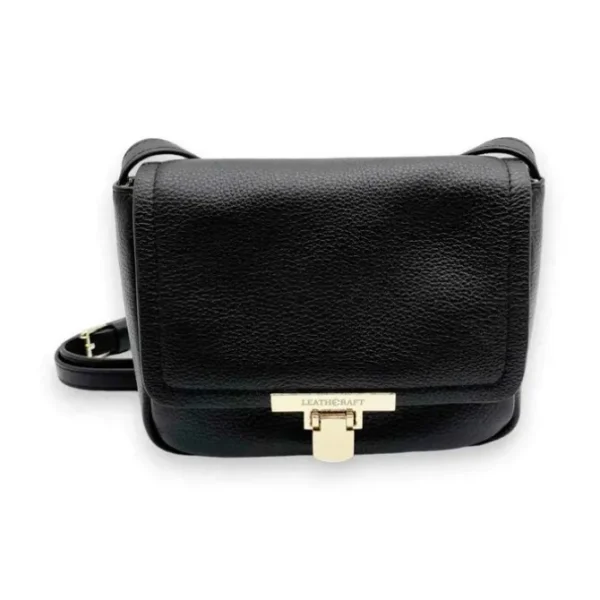 ISHA Pebbled Leather Small Shoulder Satchel Bag(Black)