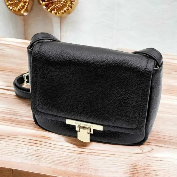 ISHA Pebbled Leather Small Shoulder Satchel Bag(Black)