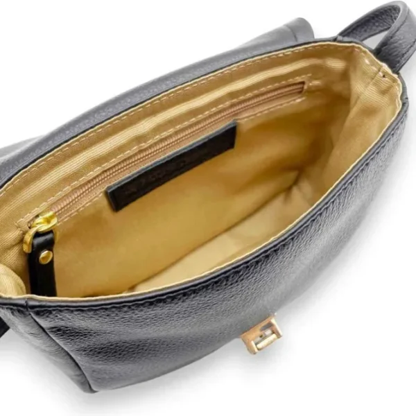 ISHA Pebbled Leather Small Shoulder Satchel Bag(Black)