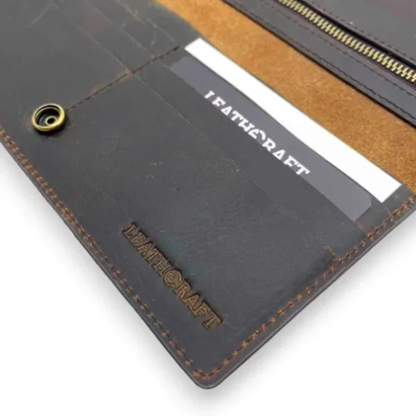 LENNON Crazy Horse Leather Travel Long Wallet(Dark Brown)