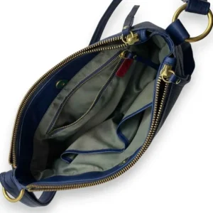 NOELLE Business Cowhide Leather Double Zip Bag(blue)
