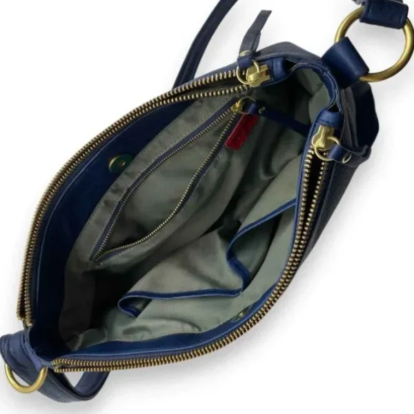 NOELLE Business Cowhide Leather Double Zip Bag(blue)