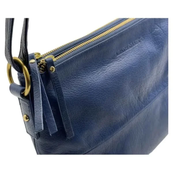 NOELLE Business Cowhide Leather Double Zip Bag(blue)