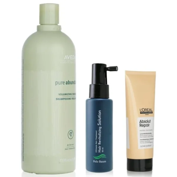 Pelo Baum Hair Revitalizing Solution 60ml + Aveda Volumizing Shampoo 1000ml + L'Oreal Resurfacing Conditioner 200ml