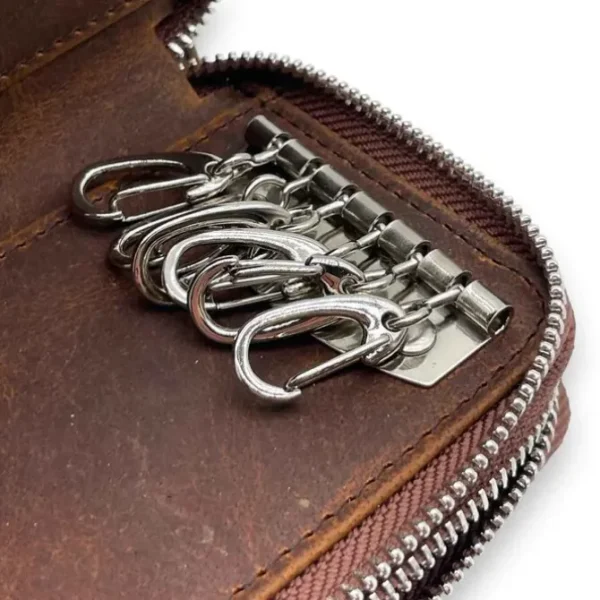 RHYS Distressed Leather Card And Key Pouch / Case(Coffee)