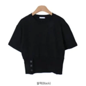 Round Neck Button Front Top
