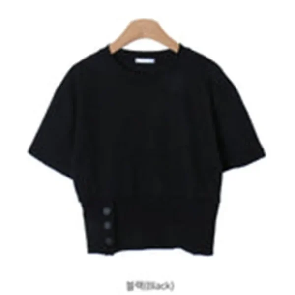Round Neck Button Front Top