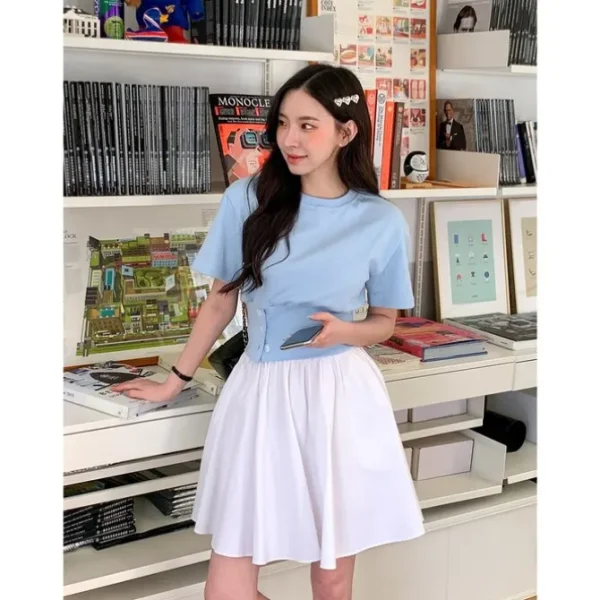 Round Neck Button Front Top