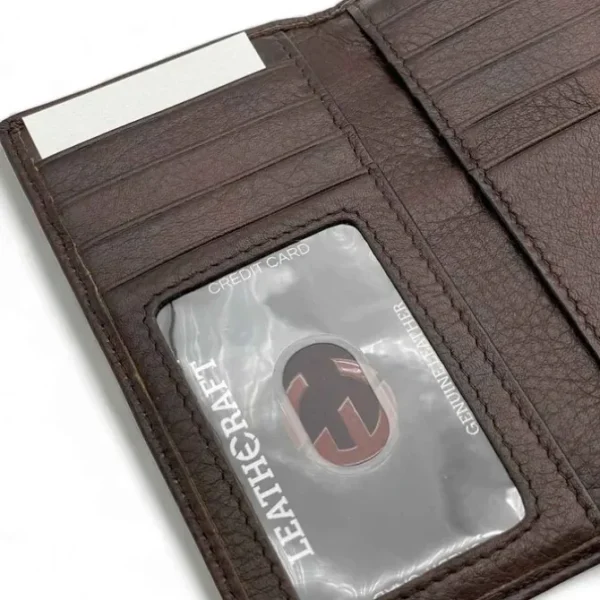 SAHRA business leather snap front coin wallet with zip(Brown)