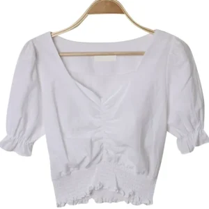 Shirring Puff Sleeve Crop Top