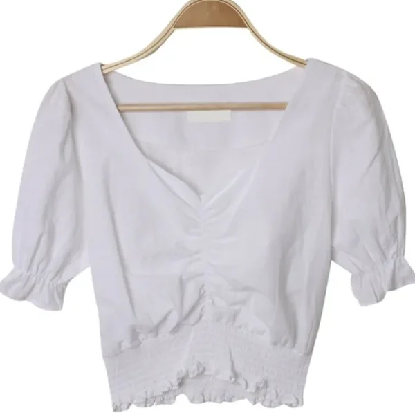 Shirring Puff Sleeve Crop Top