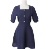 Square Neck Puff Sleeve Button Front Dress