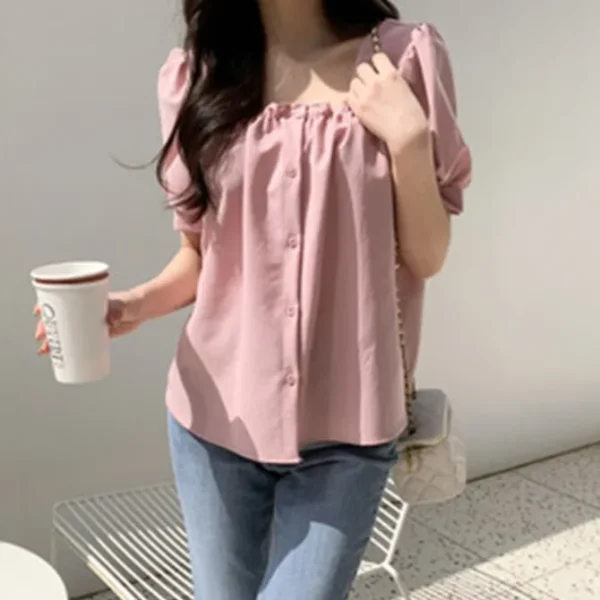 Square Neck Puff Sleeve Blouse