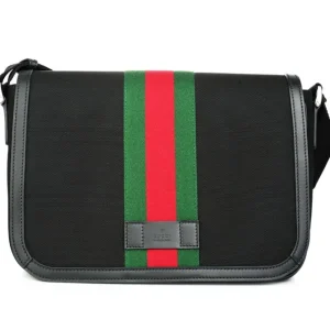 Techno Canvas Web Stripe Black Messenger Bag 630921
