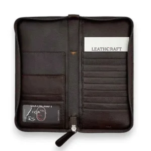 THEO Business Leather RFID Zipper Travel Passport Wallet & Organizer(brown)