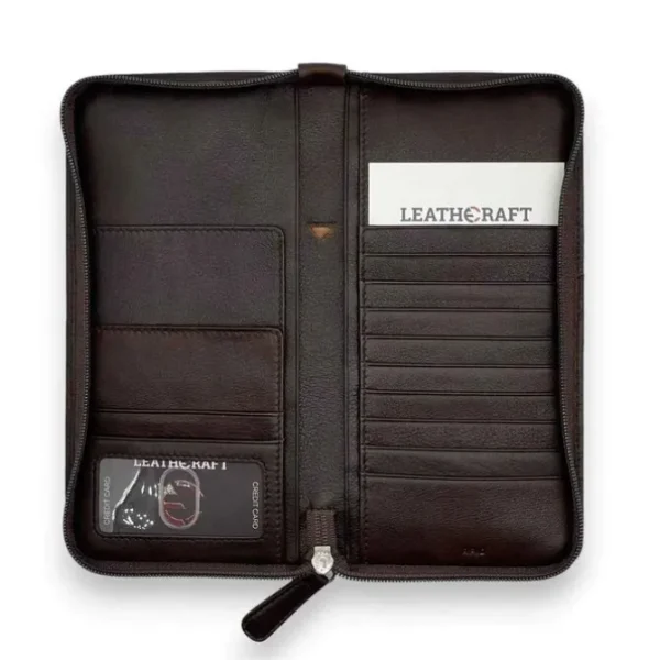 THEO Business Leather RFID Zipper Travel Passport Wallet & Organizer(brown)