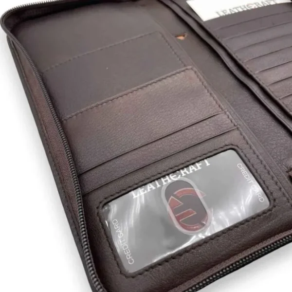 THEO Business Leather RFID Zipper Travel Passport Wallet & Organizer(brown)