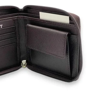 TRISTAN Business Genuine Leather RFID Zip Coin Wallet Full Grain Cowhide From Us(Brown)