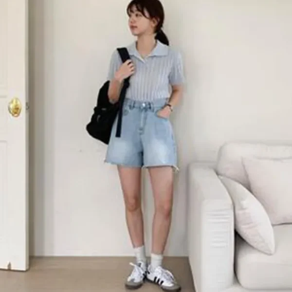 Twist Short Sleeve Collar Knitwear