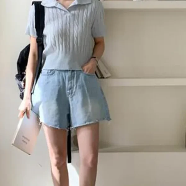 Twist Short Sleeve Collar Knitwear