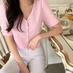 V-Neck Button Front Top
