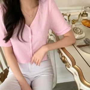 V-Neck Button Front Top