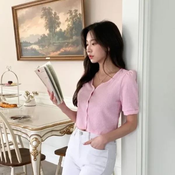 V-Neck Button Front Top