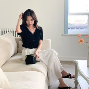 V-Neck Button Front Top
