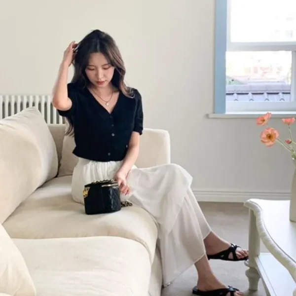 V-Neck Button Front Top