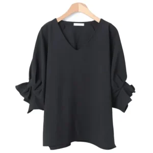 V-Neck Loose Fit Ruffle Blouse