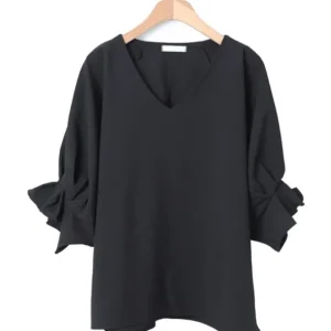 V-Neck Loose Fit Ruffle Blouse