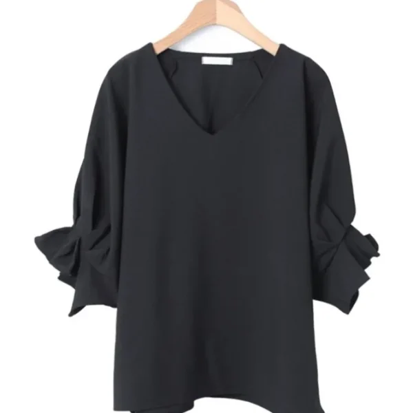 V-Neck Loose Fit Ruffle Blouse