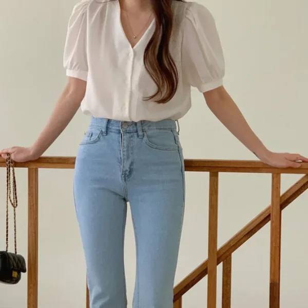 V-Neck Puff Sleeve Blouse