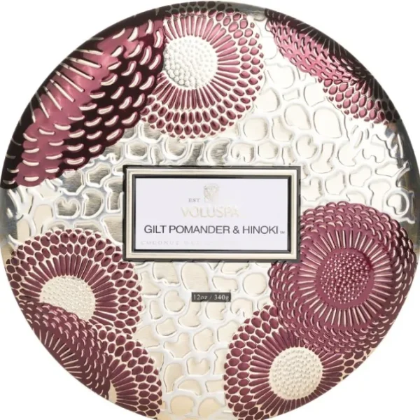 3 Wick Decorative Tin Candle - Gilt Pomander & Hinoki
